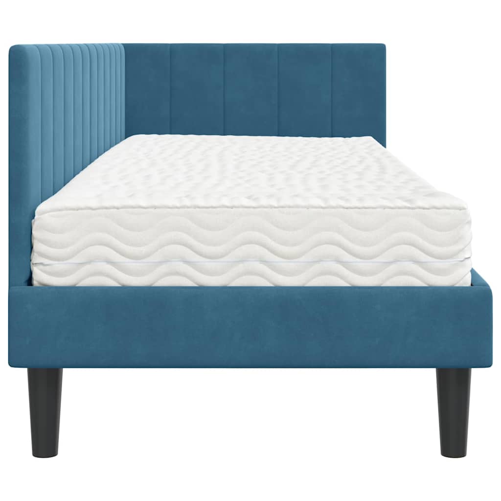 Cadre de lit d'angle avec matelas 2 pcs Bleu Velours - XIOS