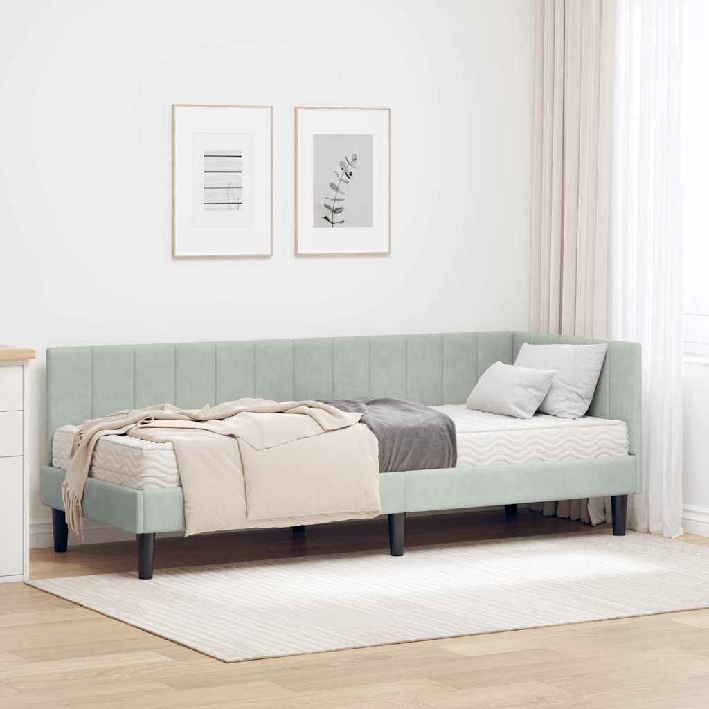 Cadre de lit d'angle avec matelas 2 pcs Gris clair Velours - XIOS