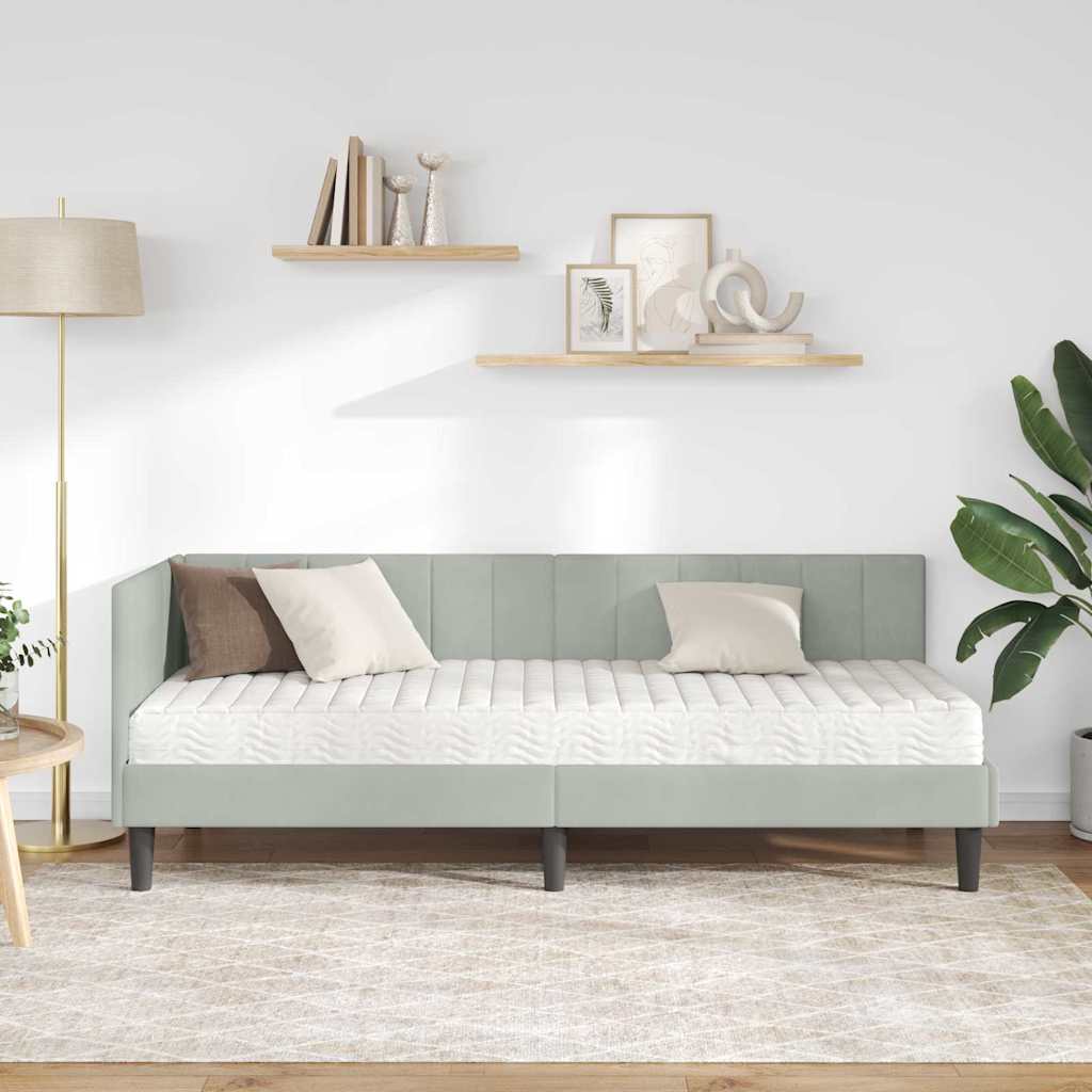 Cadre de lit d'angle avec matelas 2 pcs Gris clair Velours - XIOS