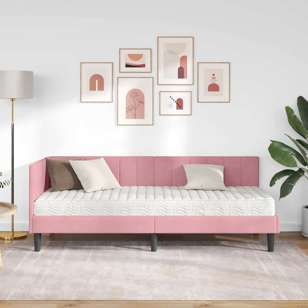 Cadre de lit d'angle avec matelas 2 pc Rose 80 x 200 cm Velours