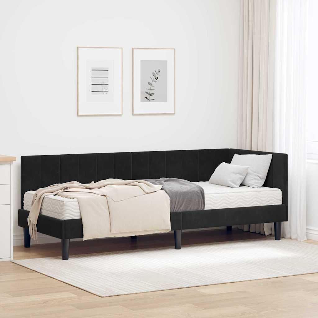 Cadre de lit d'angle avec matelas 2 pcs Noir Velours - XIOS
