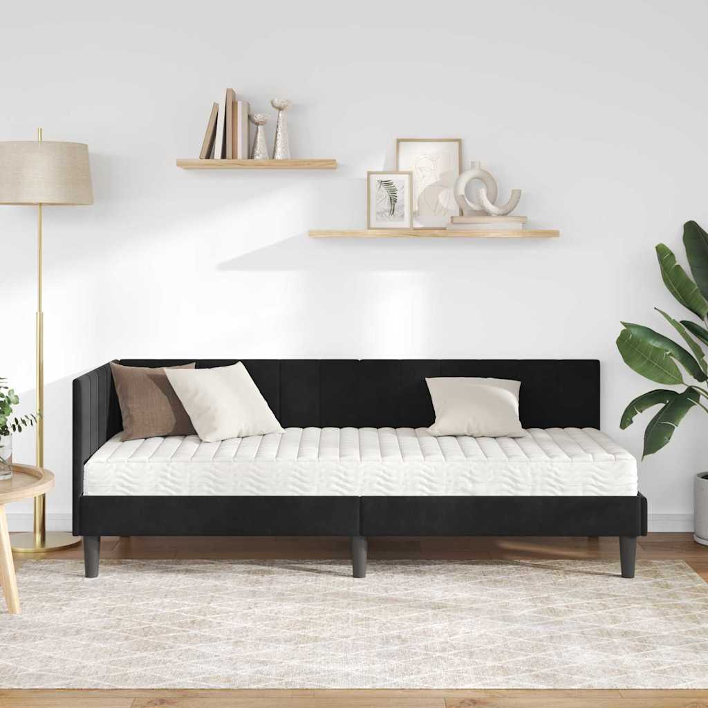 Cadre de lit d'angle avec matelas 2 pcs Noir Velours - XIOS