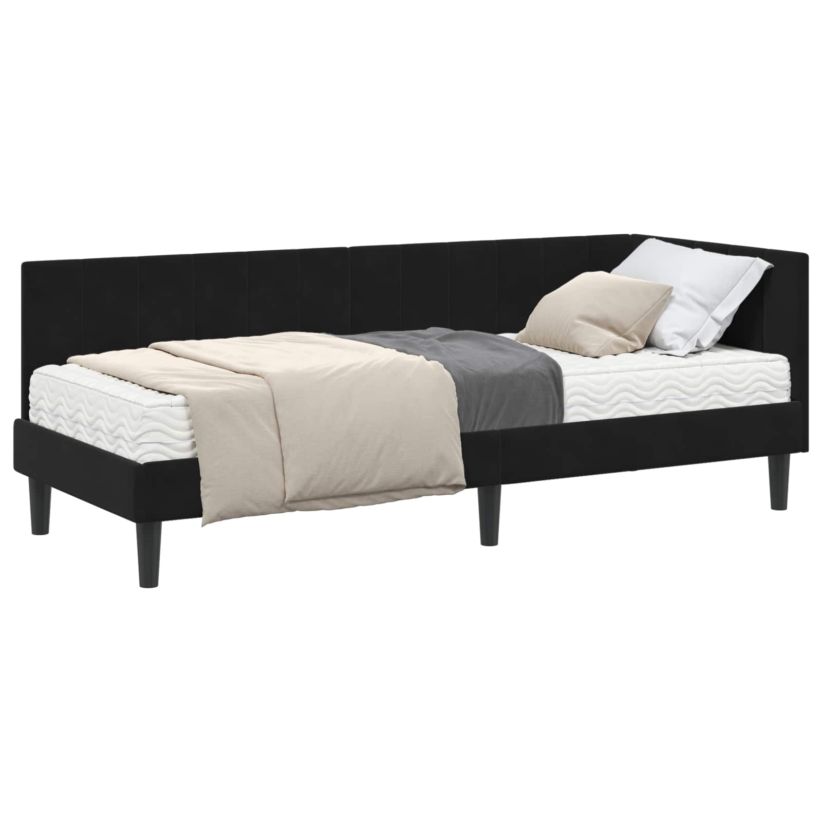Cadre de lit d'angle avec matelas 2 pcs Noir Velours - XIOS