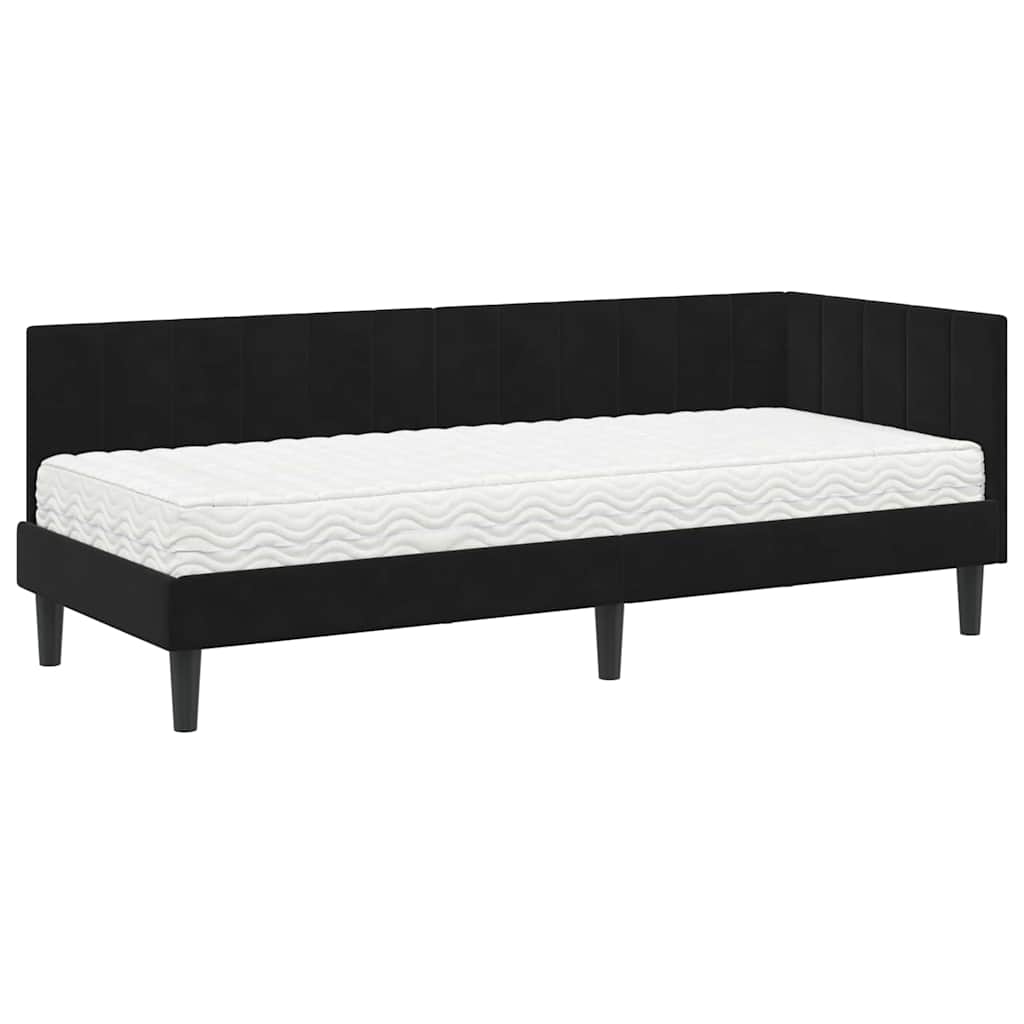 Cadre de lit d'angle avec matelas 2 pcs Noir Velours - XIOS