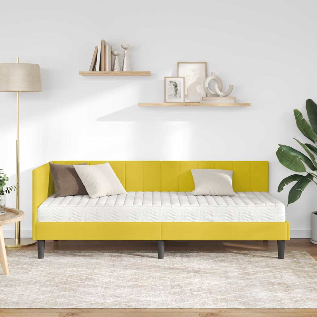 Cadre de lit d'angle avec matelas 2 pcs Jaune Velours - XIOS