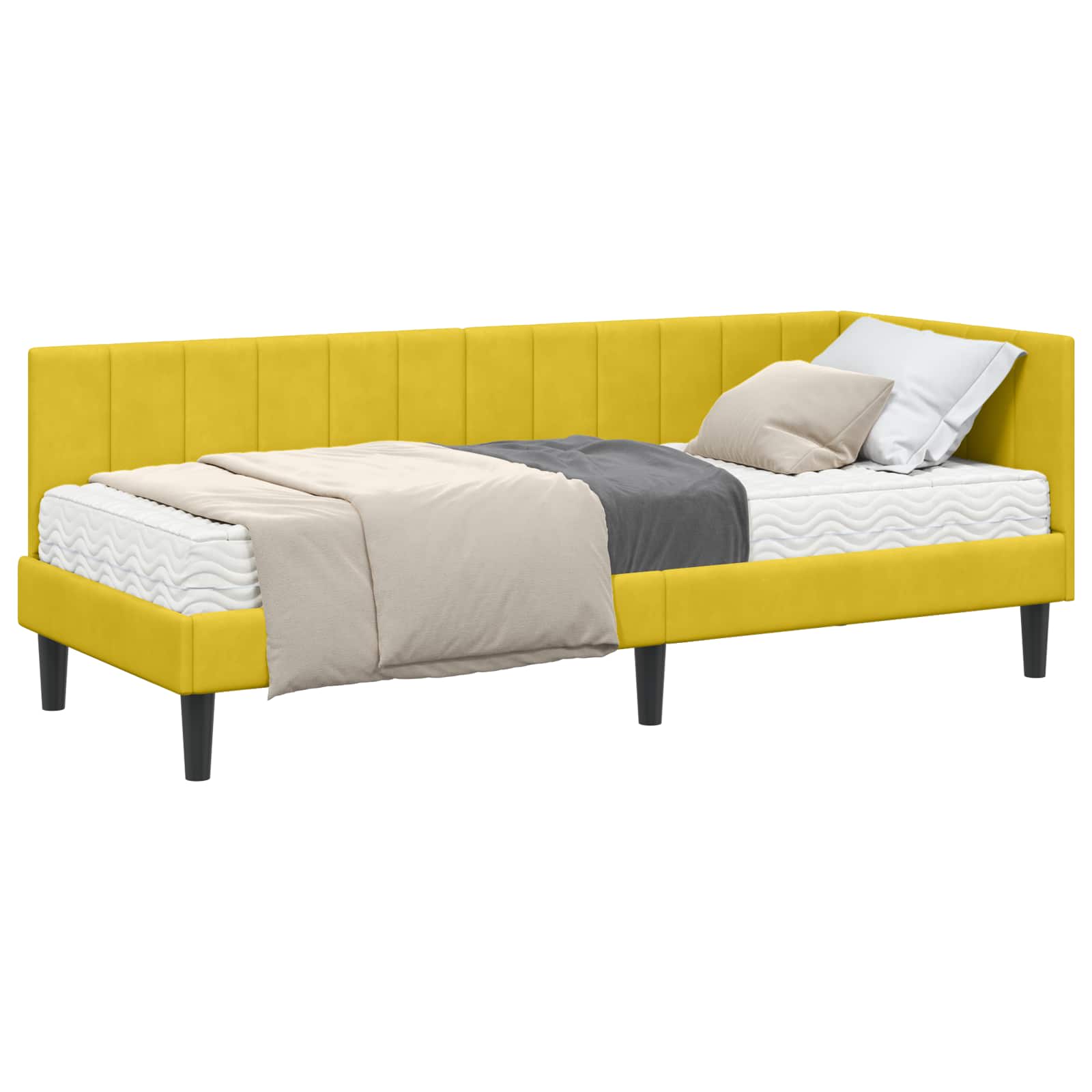 Cadre de lit d'angle avec matelas 2 pcs Jaune Velours - XIOS