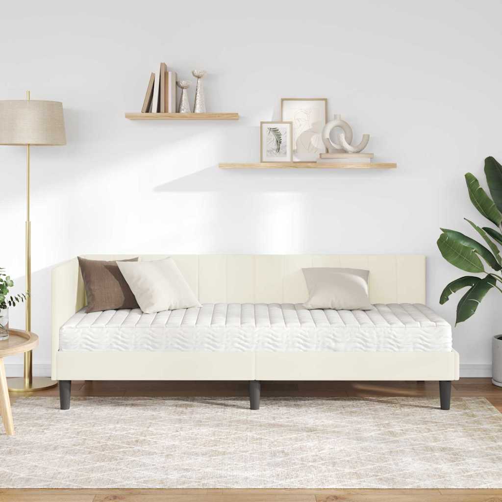 Cadre de lit d'angle avec matelas Crème 80 x 200 cm Velours - XIOS