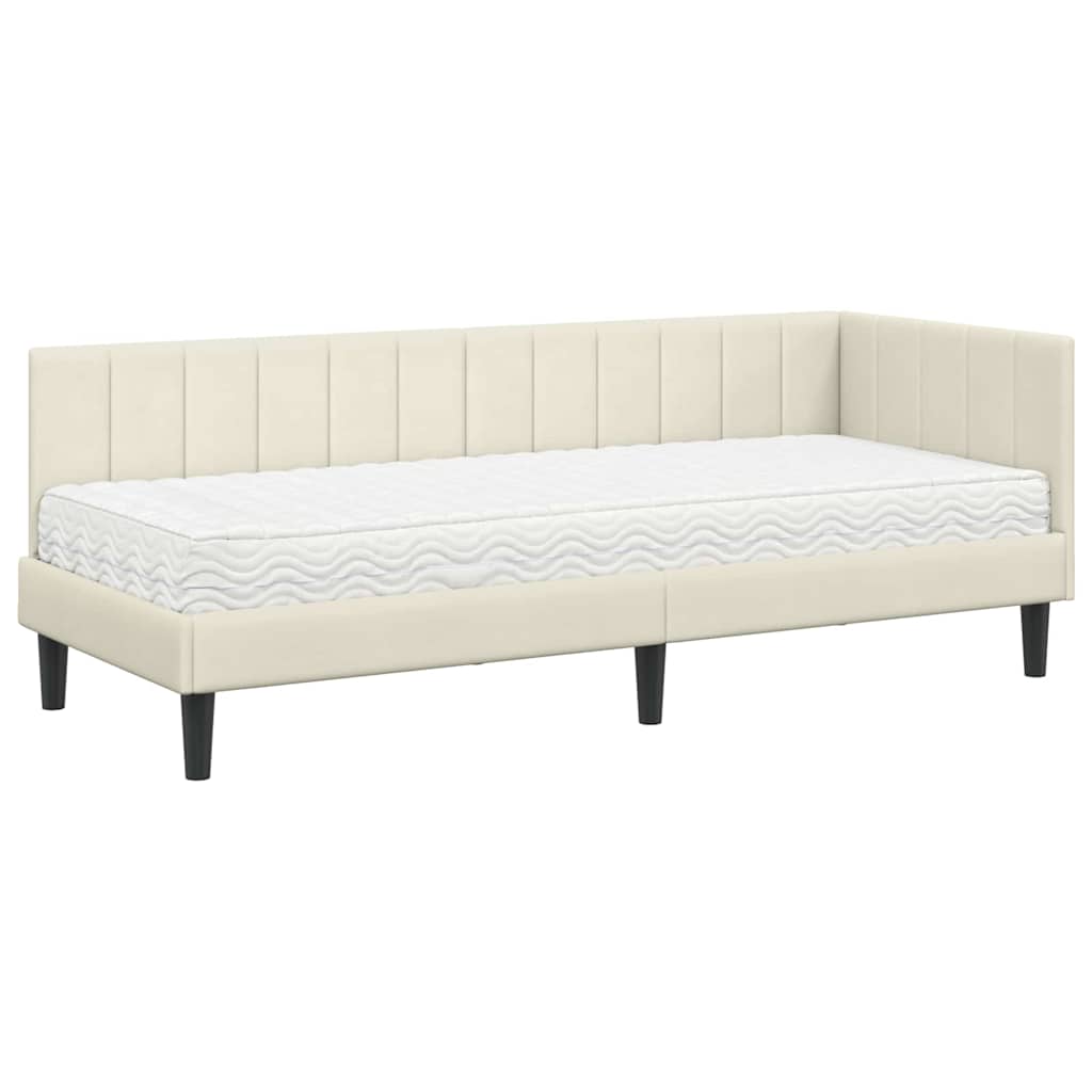 Cadre de lit d'angle avec matelas Crème 80 x 200 cm Velours - XIOS