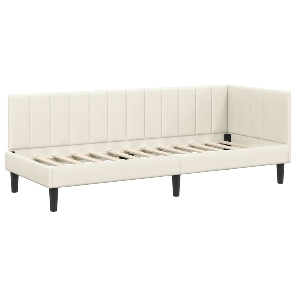Cadre de lit d'angle avec matelas Crème 80 x 200 cm Velours - XIOS