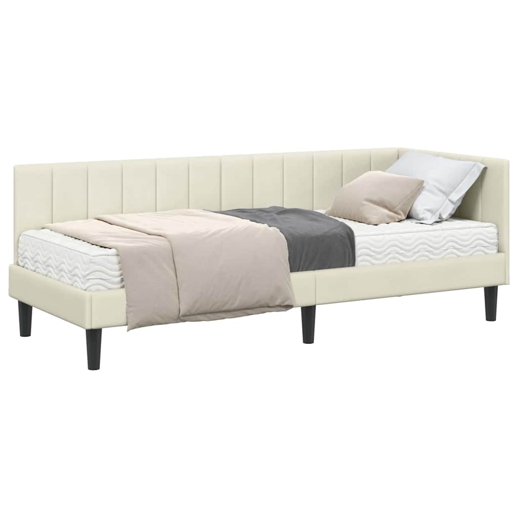Cadre de lit d'angle avec matelas Crème 80 x 200 cm Velours - XIOS