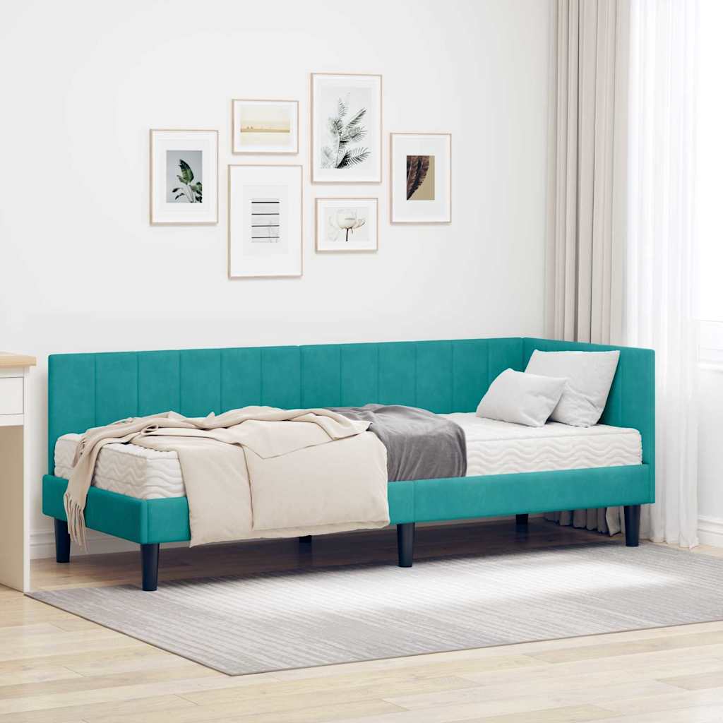 Cadre de lit d'angle avec matelas 2 pcs Turquoise Velours - XIOS