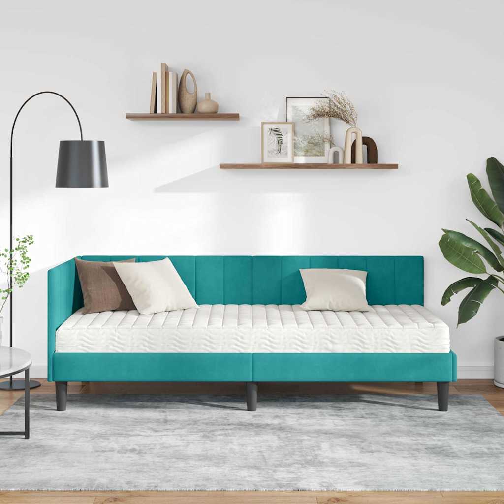 Cadre de lit d'angle avec matelas 2 pcs Turquoise Velours - XIOS