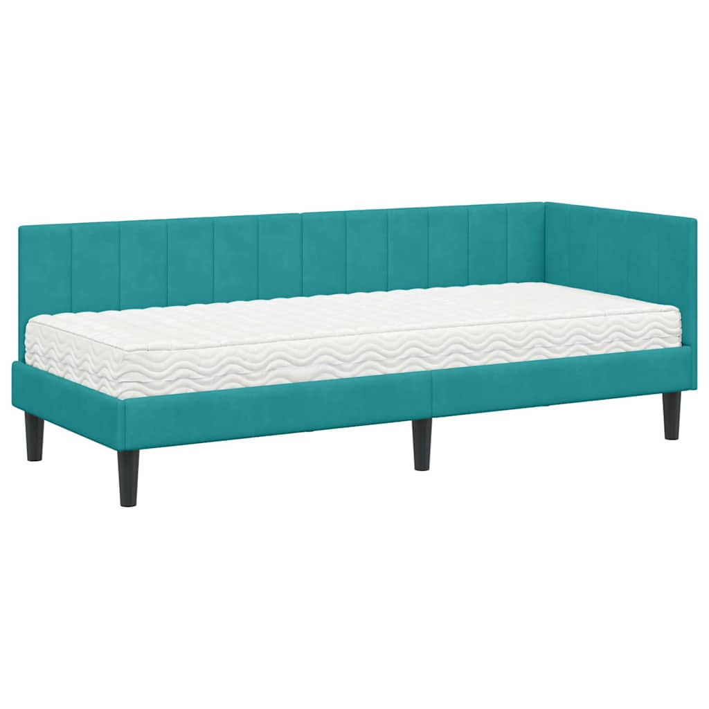 Cadre de lit d'angle avec matelas 2 pcs Turquoise Velours - XIOS