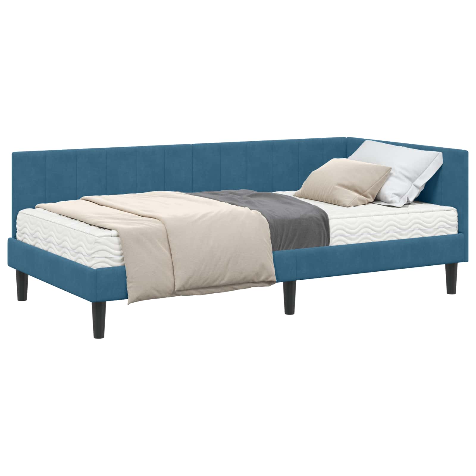 Cadre de lit d'angle avec matelas 2 pcs Bleu Velours - XIOS