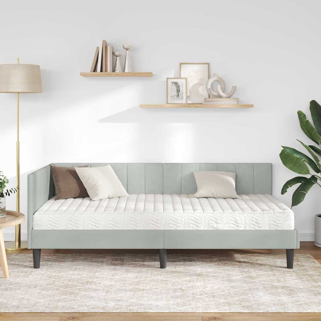 Cadre de lit d'angle avec matelas 2 pcs Gris clair Velours