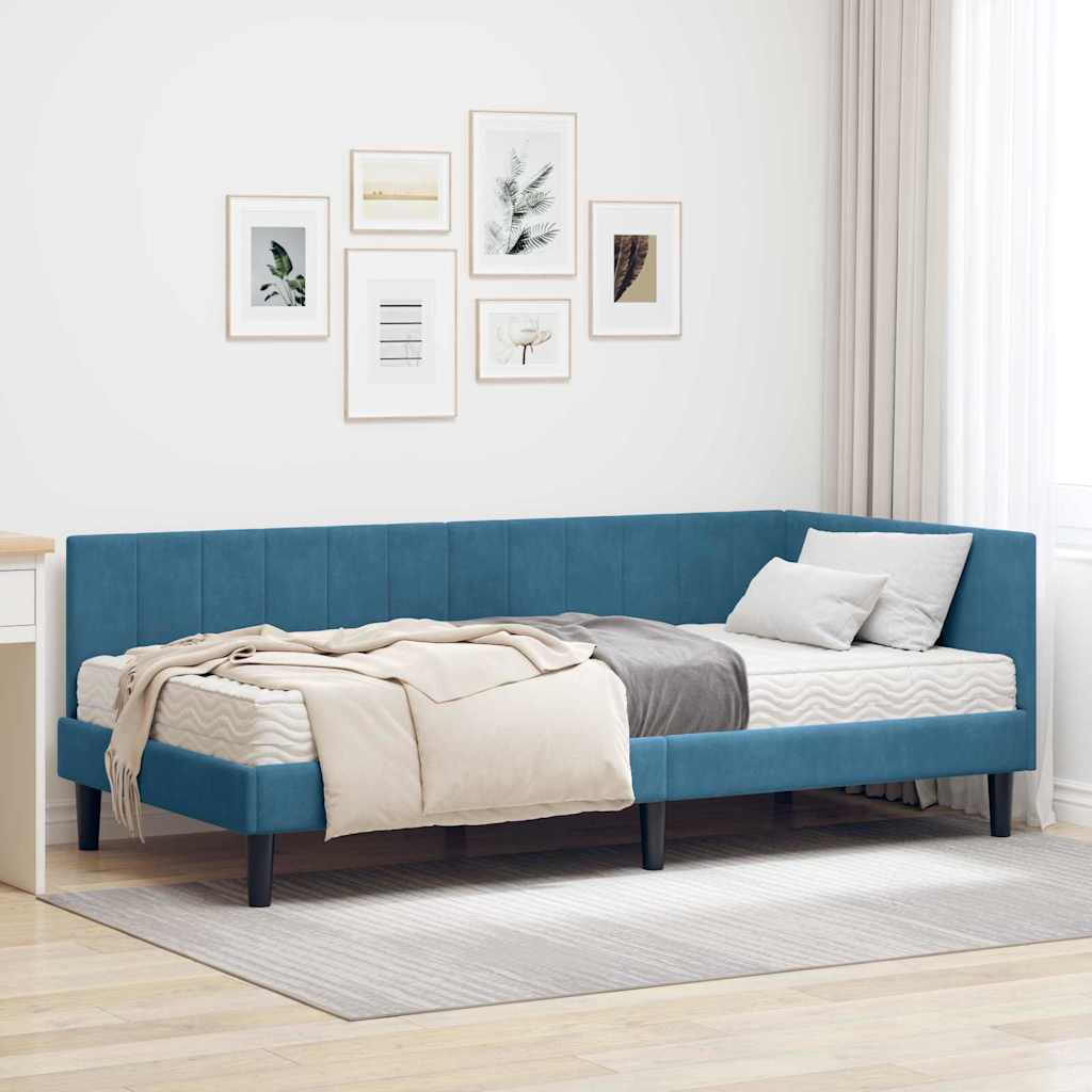 Cadre de lit d'angle avec matelas 2 pcs Bleu Velours - XIOS