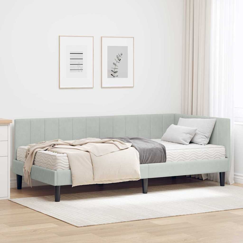 Cadre de lit d'angle avec matelas 2 pcs Gris clair Velours - XIOS