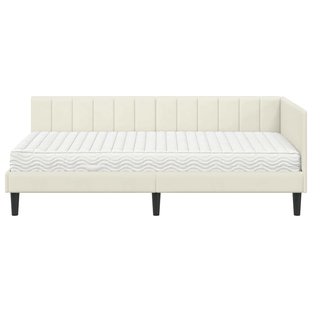 Cadre de lit d'angle avec matelas 2 pc Crème Velours