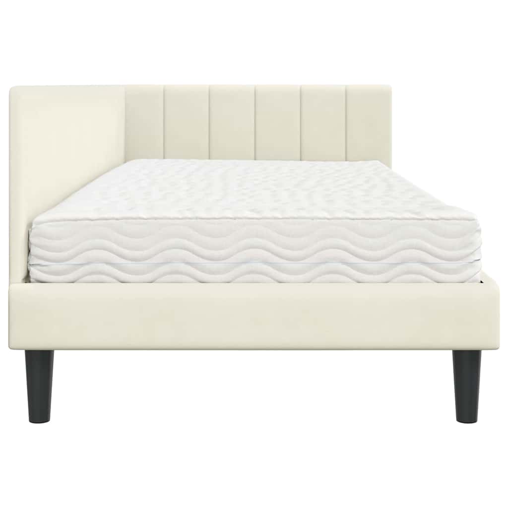 Cadre de lit d'angle avec matelas 2 pc Crème Velours