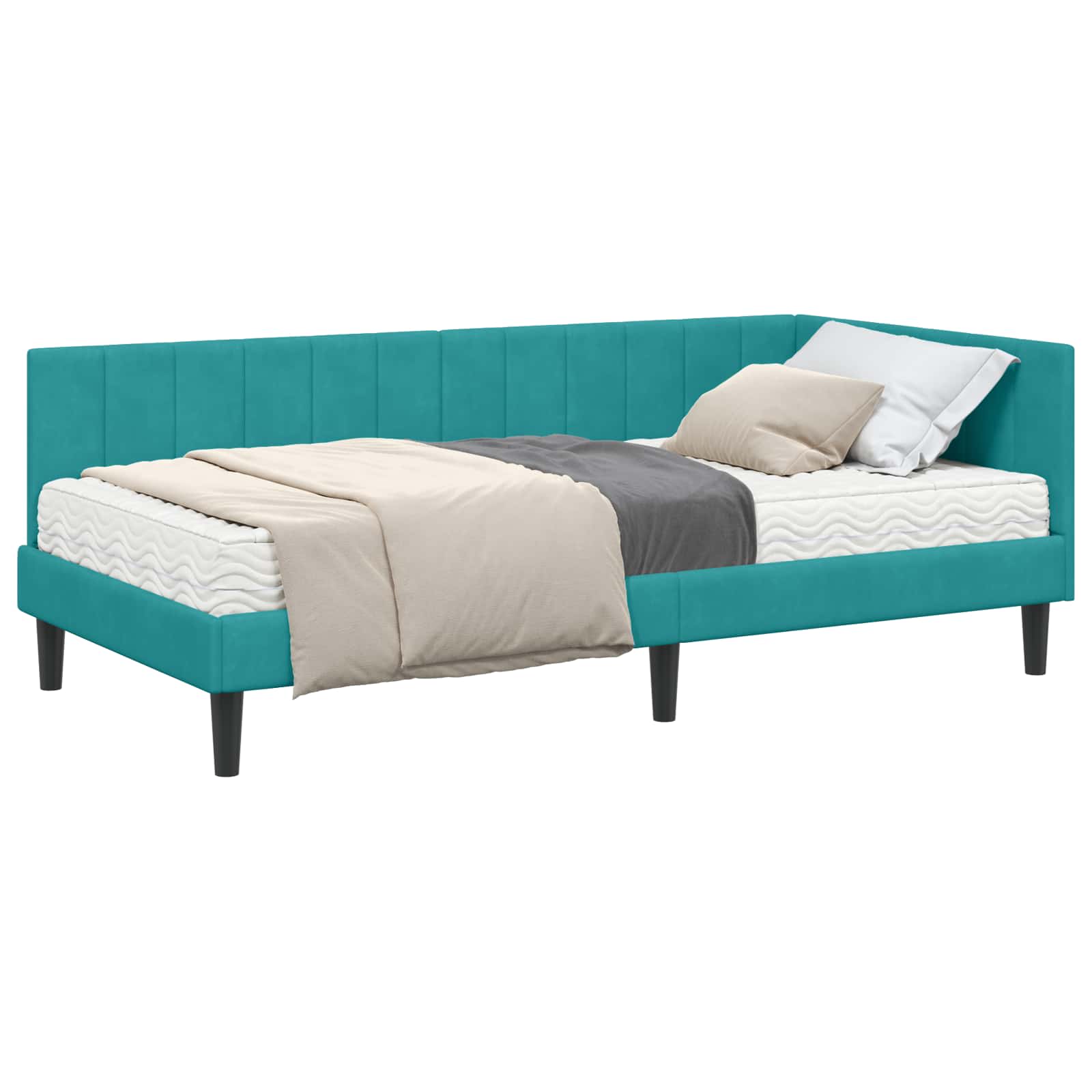 Cadre de lit d'angle avec matelas 2 pcs Turquoise Velours - XIOS