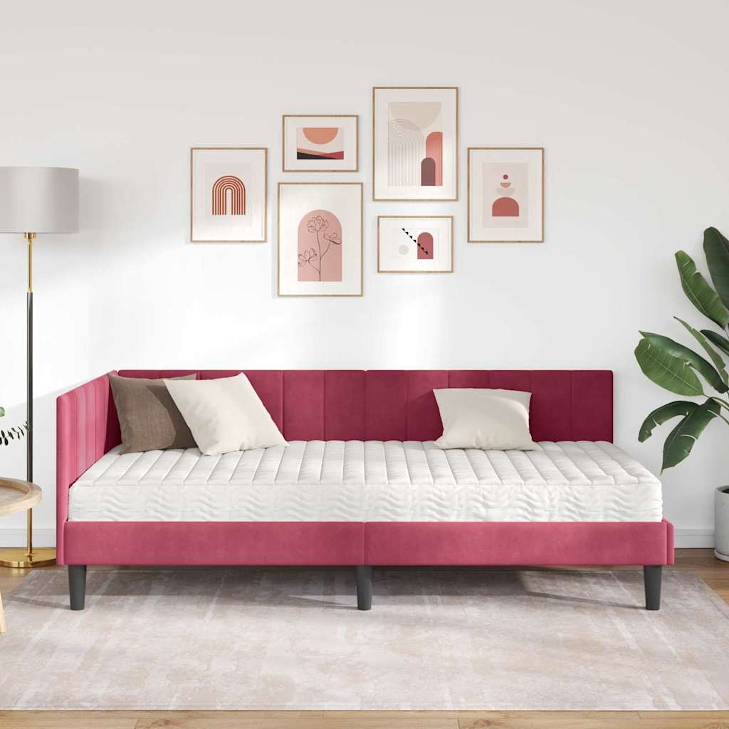 Cadre de lit d'angle avec matelas 2 pcs Vert Velours - XIOS
