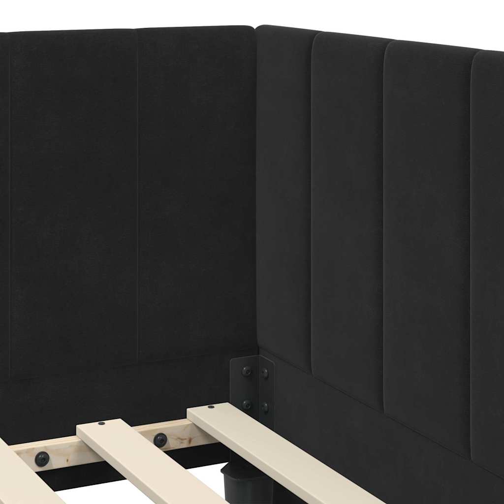 Cadre de lit d'angle avec matelas Noir 100 x 200 cm Velours - XIOS