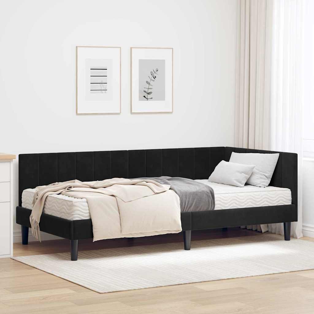 Cadre de lit d'angle avec matelas Noir 100 x 200 cm Velours - XIOS