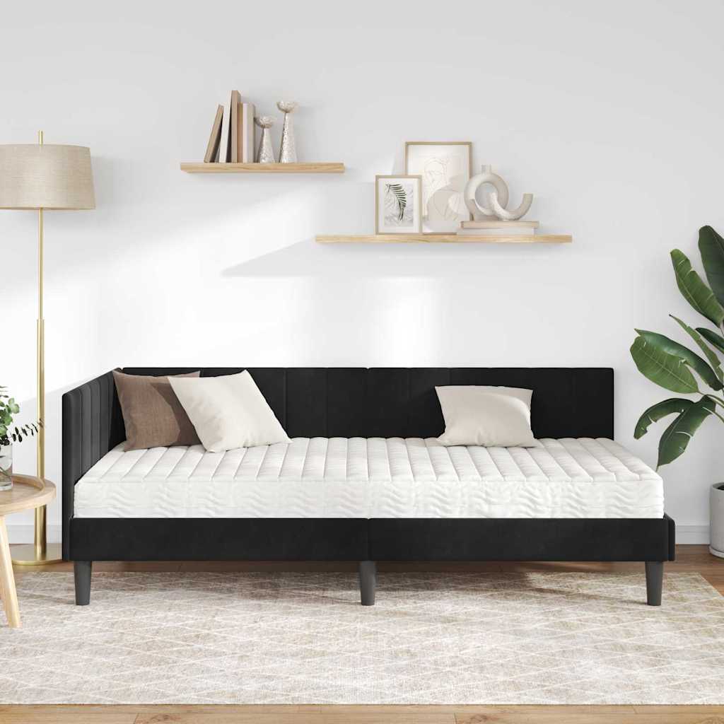 Cadre de lit d'angle avec matelas Noir 100 x 200 cm Velours - XIOS