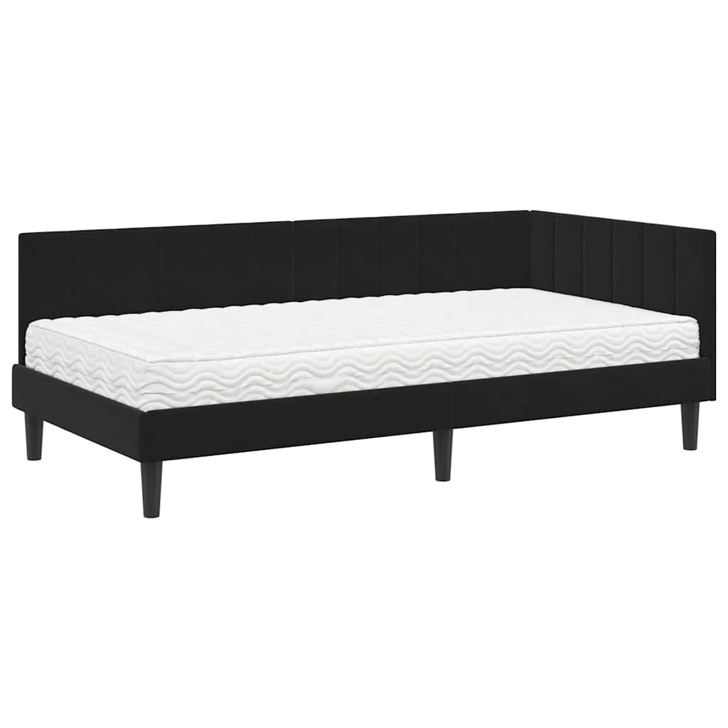 Cadre de lit d'angle avec matelas Noir 100 x 200 cm Velours - XIOS