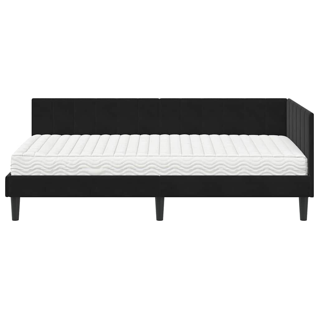 Cadre de lit d'angle avec matelas Noir 100 x 200 cm Velours - XIOS