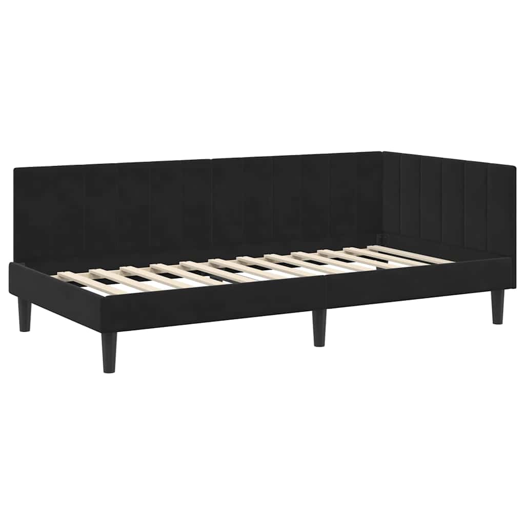 Cadre de lit d'angle avec matelas Noir 100 x 200 cm Velours - XIOS