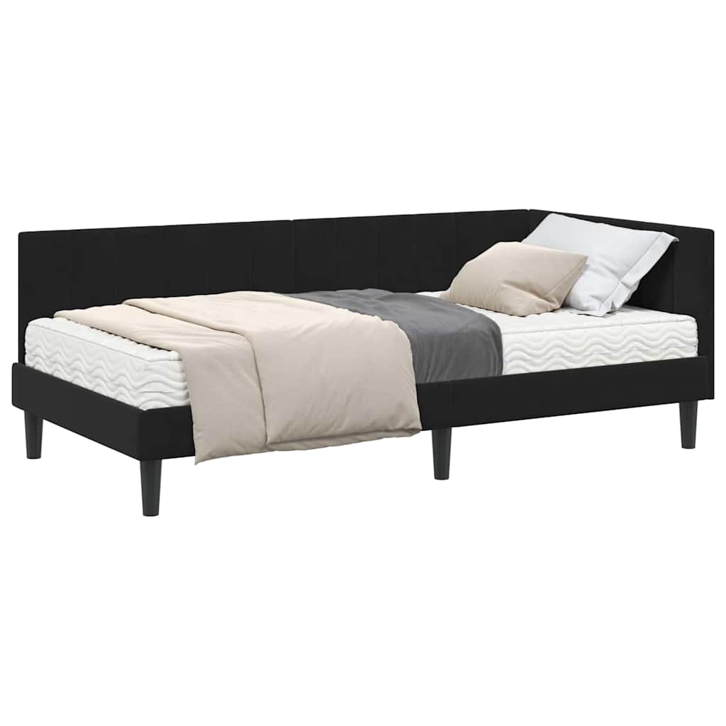 Cadre de lit d'angle avec matelas Noir 100 x 200 cm Velours - XIOS