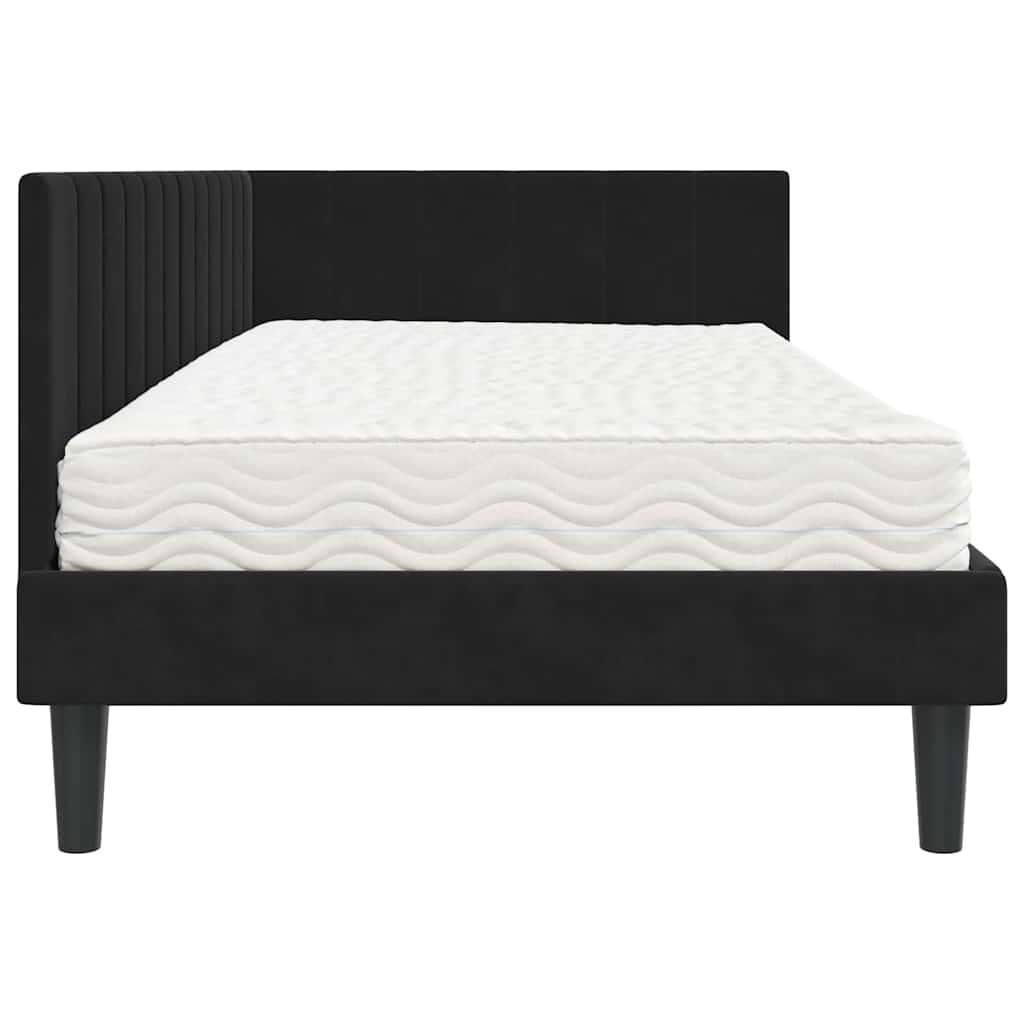 Cadre de lit d'angle avec matelas Noir 100 x 200 cm Velours - XIOS