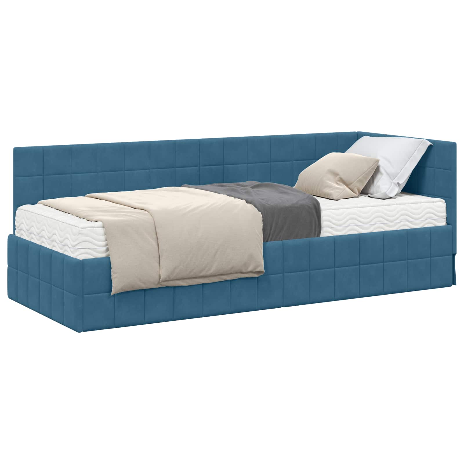 Cadre de lit d'angle avec matelas 2 pc Bleu Velours