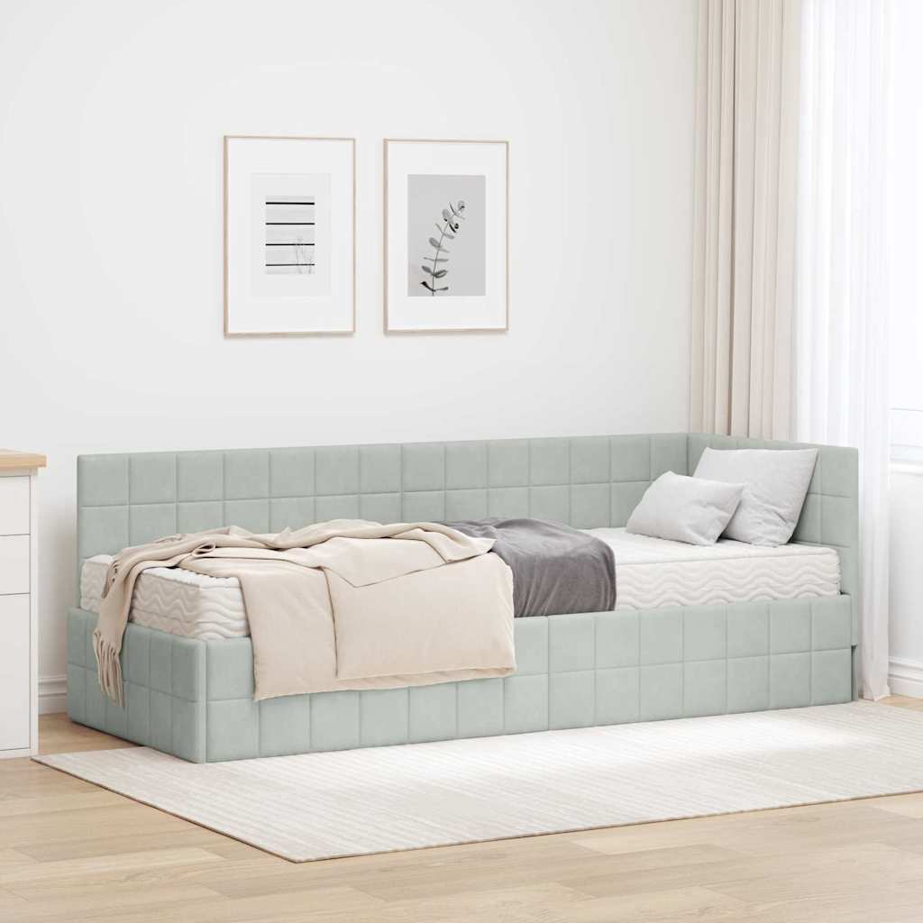 Cadre de lit d'angle avec matelas 2 pcs Gris clair Velours - XIOS