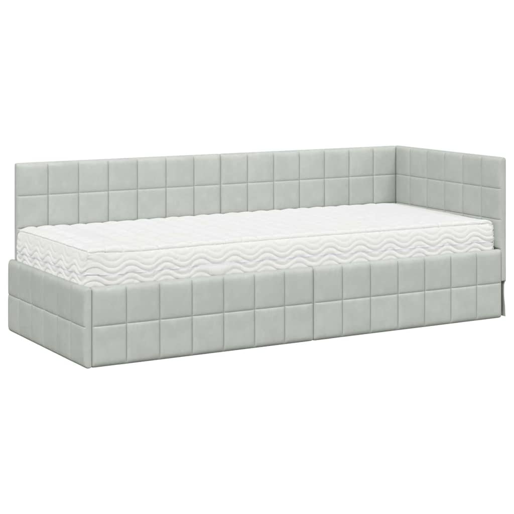 Cadre de lit d'angle avec matelas 2 pcs Gris clair Velours - XIOS