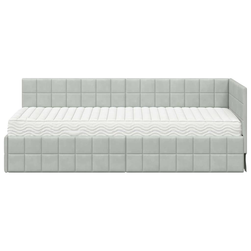 Cadre de lit d'angle avec matelas 2 pcs Gris clair Velours - XIOS