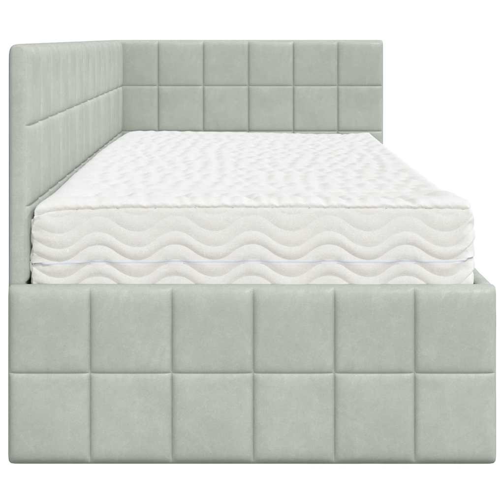 Cadre de lit d'angle avec matelas 2 pcs Gris clair Velours - XIOS