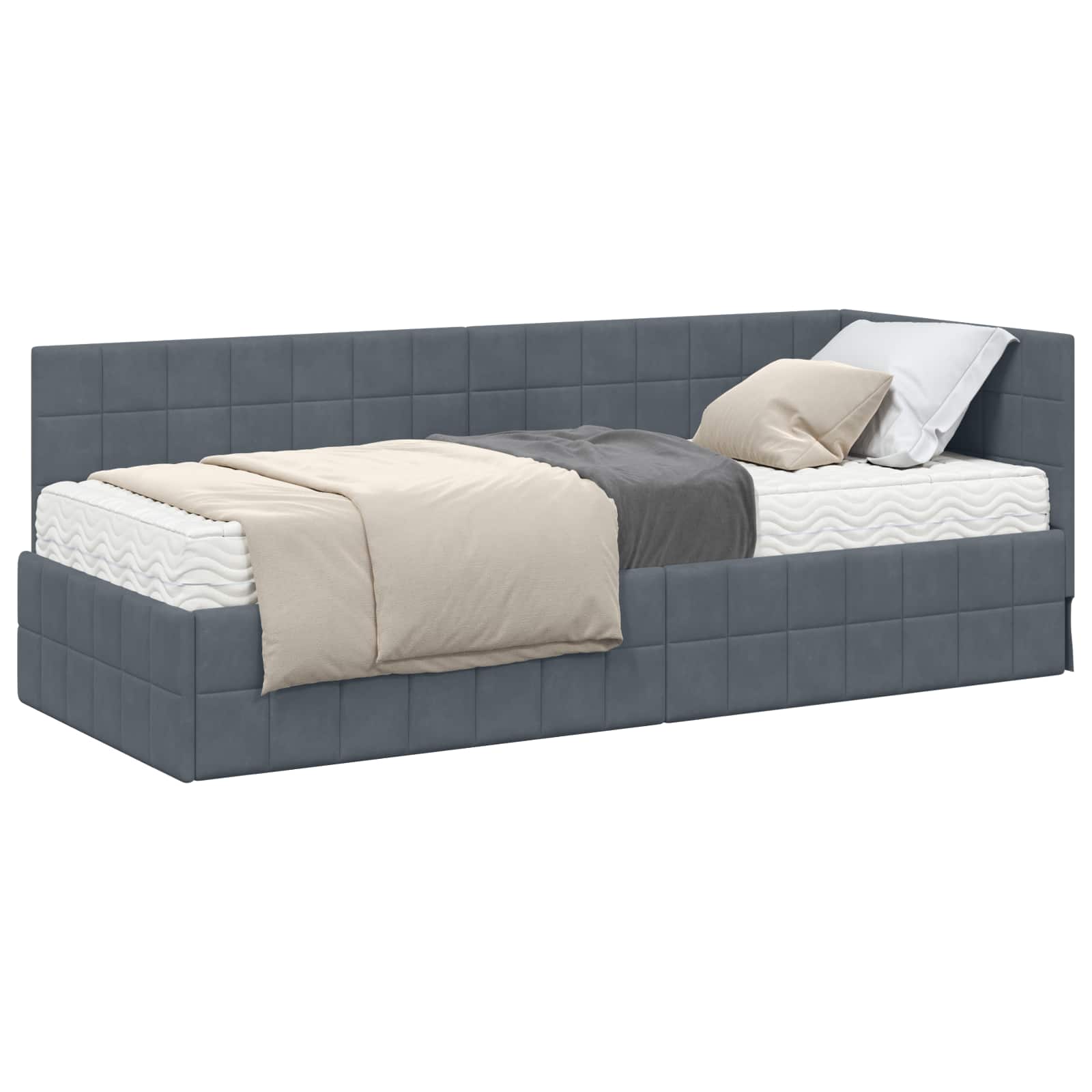 Cadre de lit d'angle avec matelas 2 pcs Gris Velours - XIOS