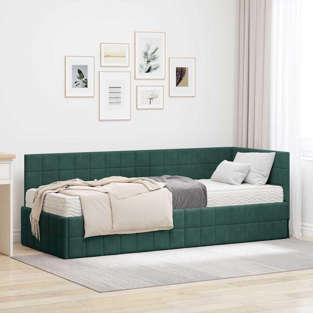 Cadre de lit d'angle avec matelas 2 pcs Vert Velours - XIOS