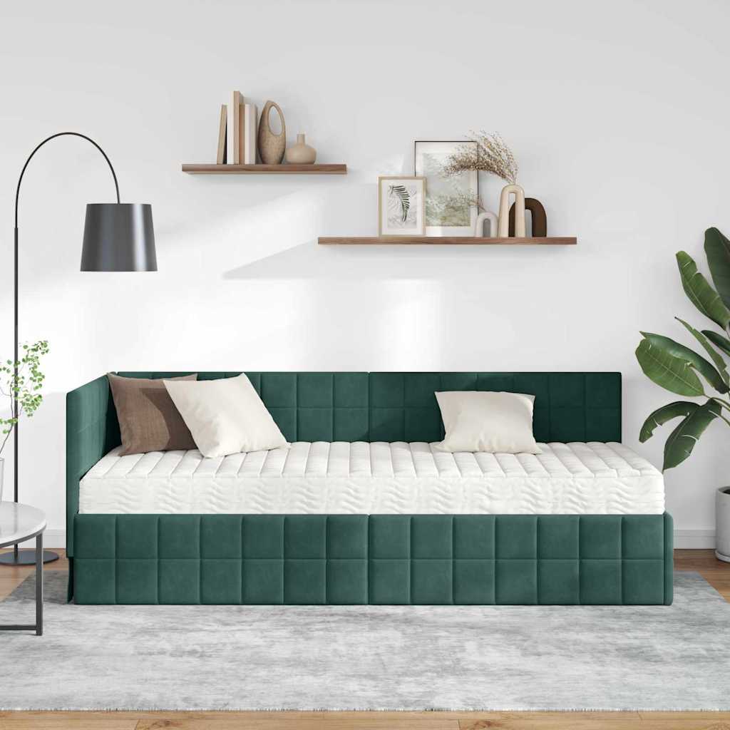 Cadre de lit d'angle avec matelas 2 pcs Vert Velours - XIOS