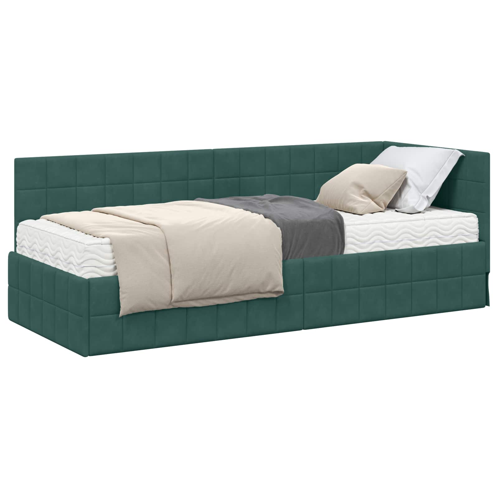Cadre de lit d'angle avec matelas 2 pcs Vert Velours - XIOS