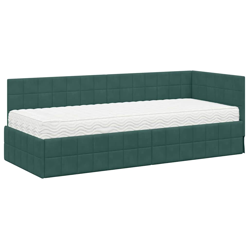 Cadre de lit d'angle avec matelas 2 pcs Vert Velours - XIOS