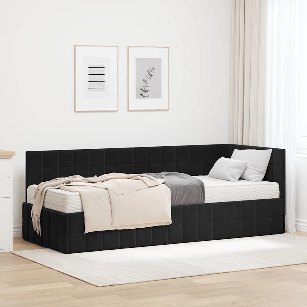 Cadre de lit d'angle avec matelas 2 pcs Noir Velours - XIOS