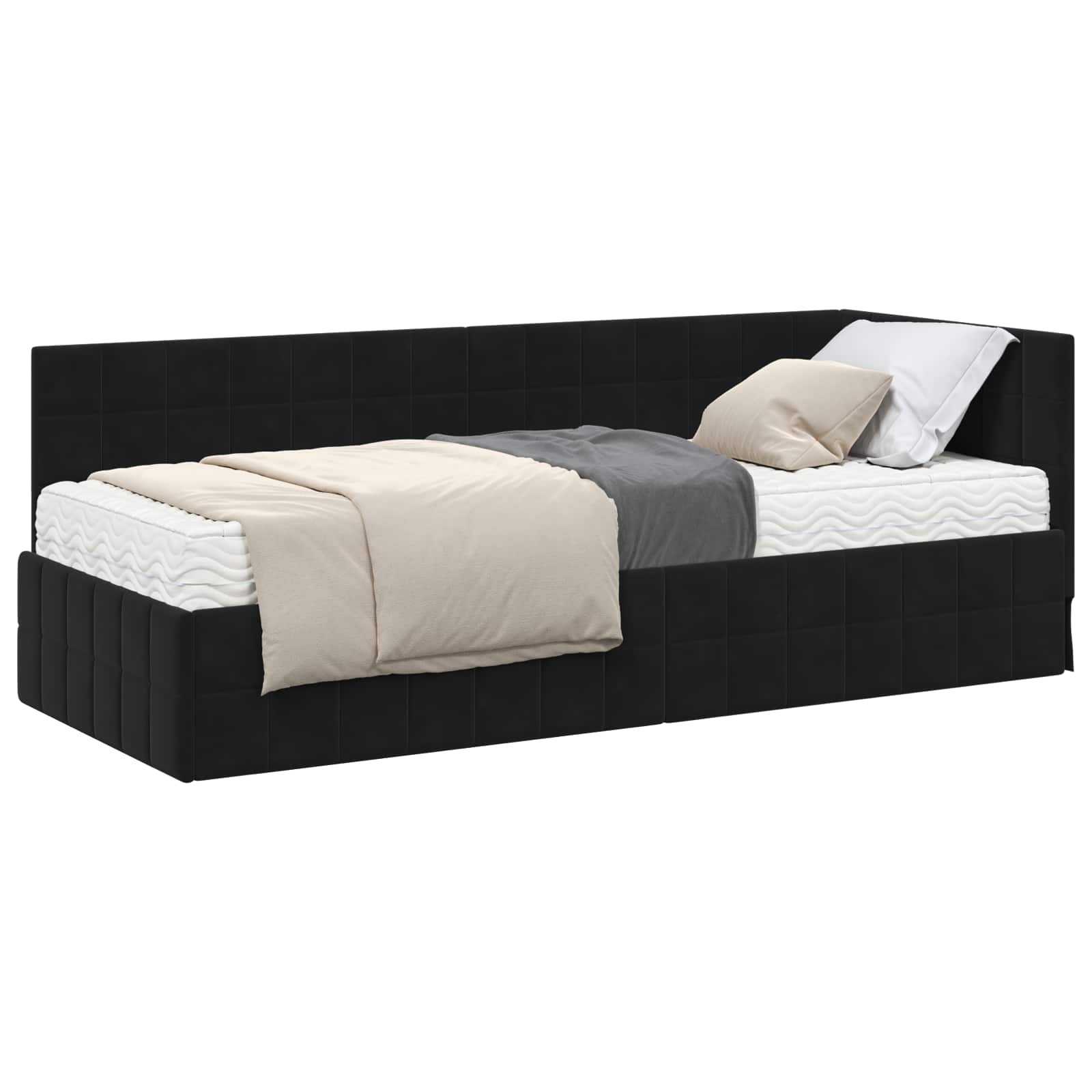Cadre de lit d'angle avec matelas 2 pcs Noir Velours - XIOS