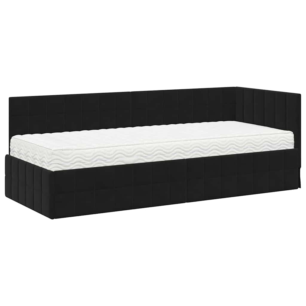 Cadre de lit d'angle avec matelas 2 pcs Noir Velours - XIOS