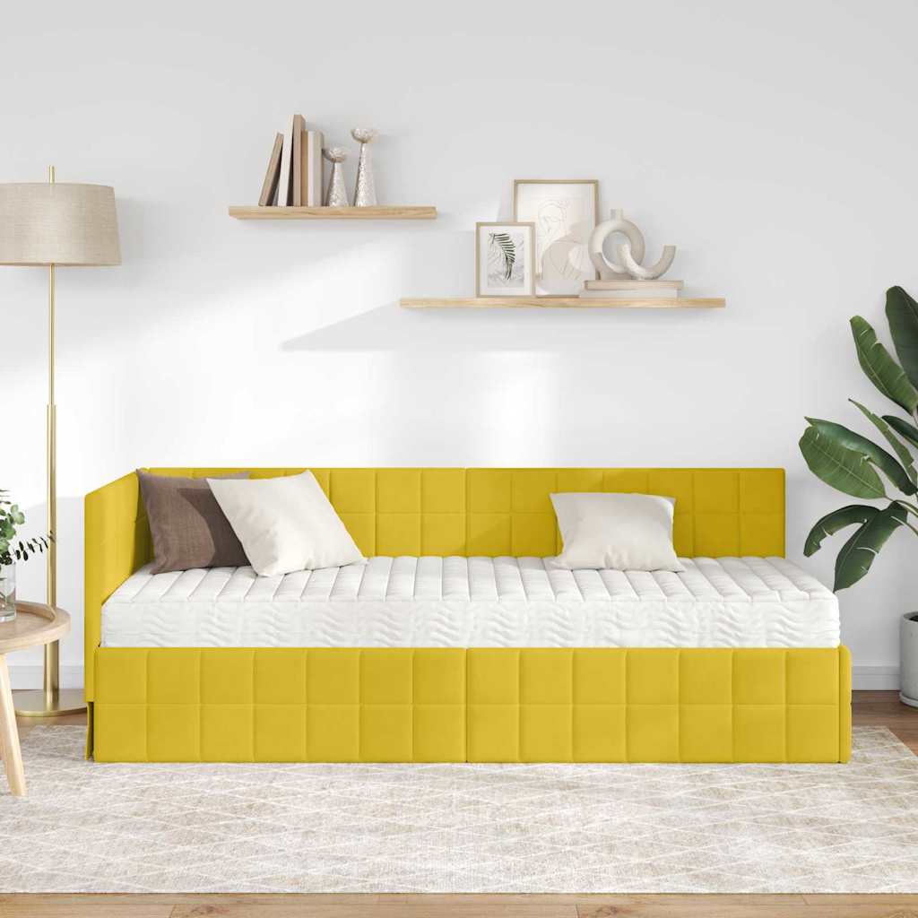 Cadre de lit d'angle avec matelas 2 pcs Jaune Velours - XIOS