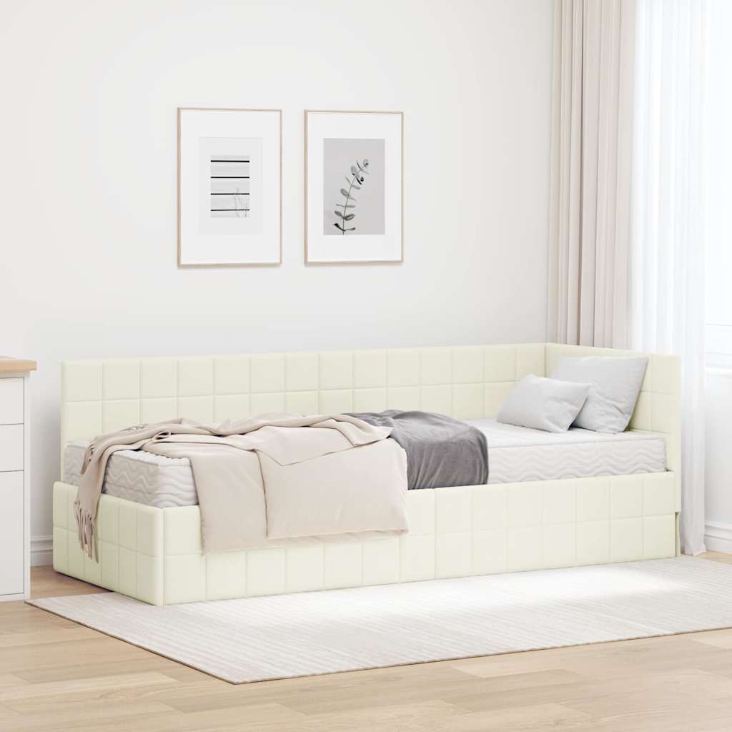 Cadre de lit d'angle avec matelas 2 pcs Crème Velours - XIOS