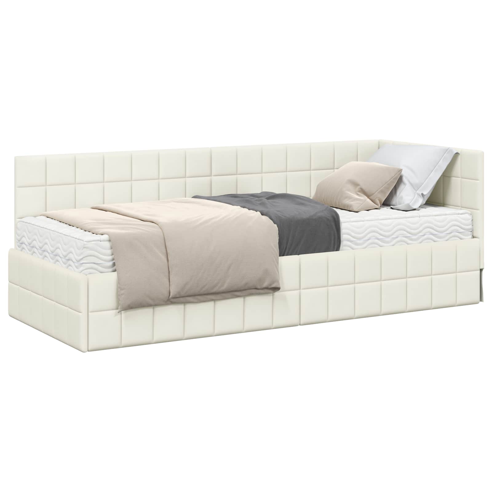Cadre de lit d'angle avec matelas 2 pcs Crème Velours - XIOS