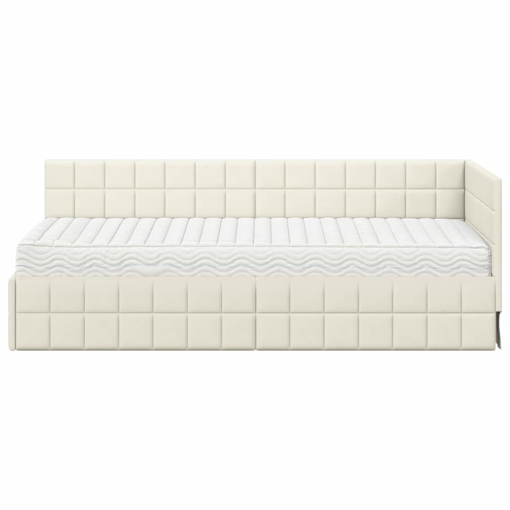 Cadre de lit d'angle avec matelas 2 pcs Crème Velours - XIOS